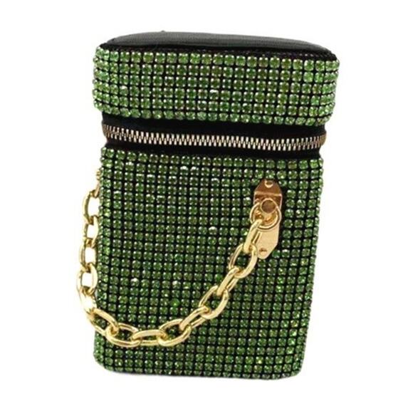 Caleesa Handbags - Green Sparkling Chain Link Rhinestone Crossbody Bling Bag Clutch Box NEW